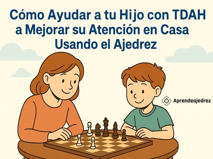 Madre enseñando a jugar ajedrez a su niño con TDAH